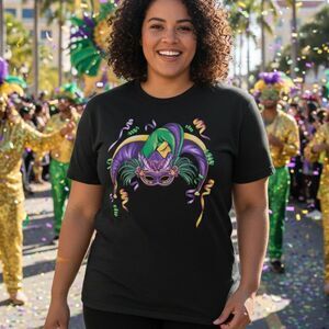 Black Mardi Gras Carnival T-Shirt with Jester Design Size 2X